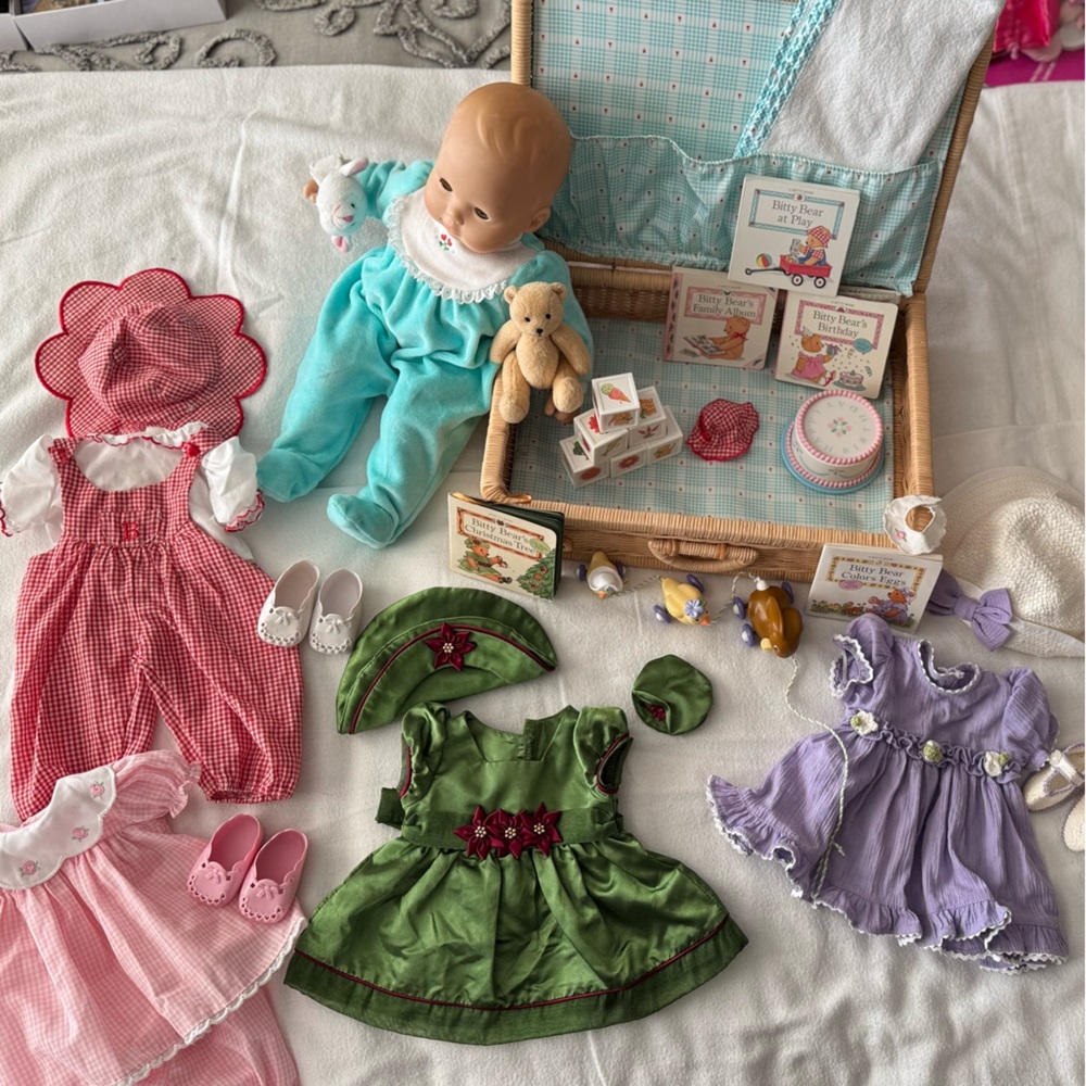 American Girl Bitty Baby Girl with Basket and outfits
